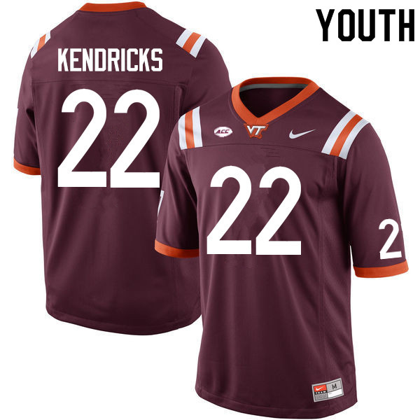 Youth #22 Mario Kendricks Virginia Tech Hokies College Football Jerseys Sale-Maroon